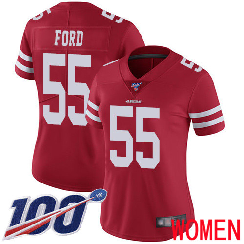 San Francisco 49ers Limited Red Women Dee Ford Home NFL Jersey 55 100th Season Vapor Untouchable